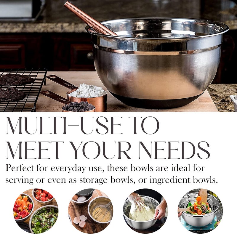 Bellemain Stainless Steel Non-Slip Mixing Bowls with Lids (5 Piece, Silver/Black) - Image 3